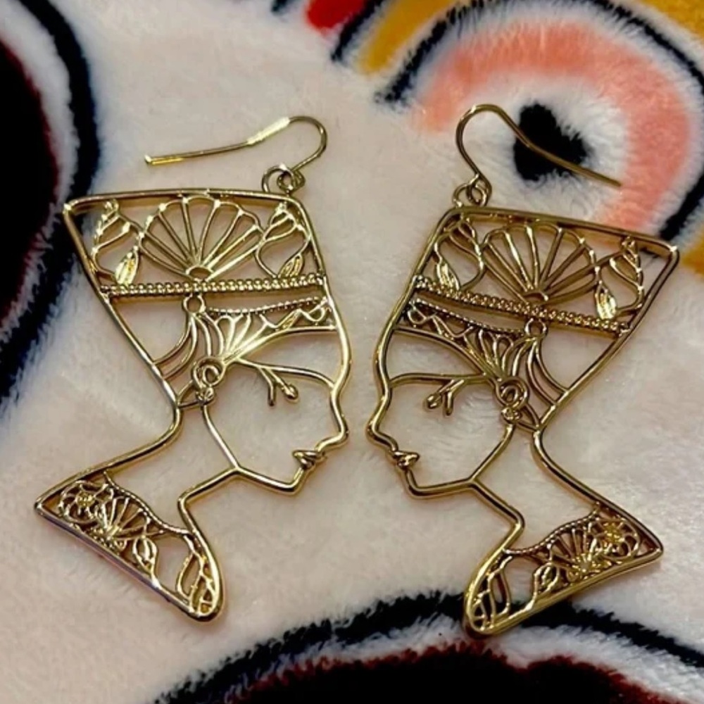 Nefertiti Gold Tone Earrings